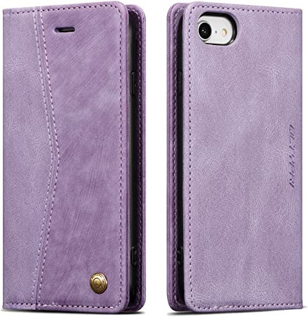 QLTYPRI Wallet Case for iPhone 7/8/SE 2020/SE 2022, Vintage PU Leather Folio Case with Card Slots Kickstand Magnetic Closure Shockproof Flip Phone Cover for iPhone 7/8/SE 2020/SE 2022 5G - Purple