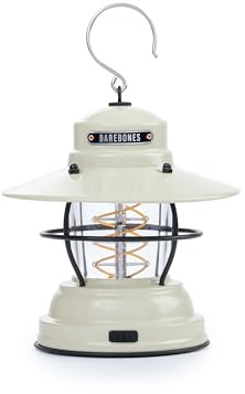 Barebones Outpost Lantern - Vintage Außenlicht mit Helix Edison-Style-Seil, 3 Stromversorgungsoptionen, Wasserfeste Laterne für Camping, Terrasse & Garten (Batterien nicht enthalten) Vintage-Weiß