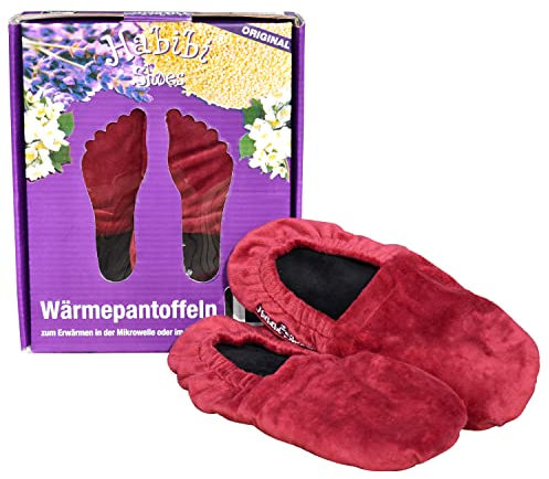 Habibi Plush Classic – 1591 Slippers rot, Gr. L (41-45) Hausschuhe/Wärmepantoffeln/Wärmeschuhe mit Hirsekörnerfüllung, zum Erwärmen in der Mikrowelle/Backofen