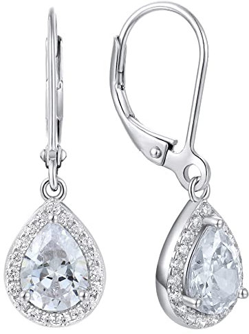 YL Damen Ohrhänger 925 Sterling Silber April Geburtsstein Simuliertes Diamant Oval Tropfen Ohrringe