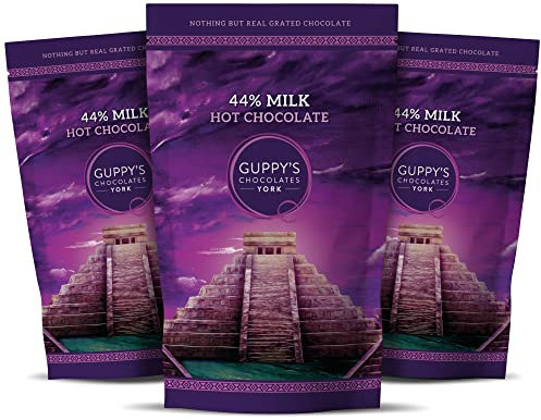 Guppy's Chocolates York | Luxury Hot Chocolate Flakes | 3 Pack | Real Grated Drinking Chocolate | 245g Resealable Pouch Equal To 7 Sachets per pack (Milk | Milk | Milk)