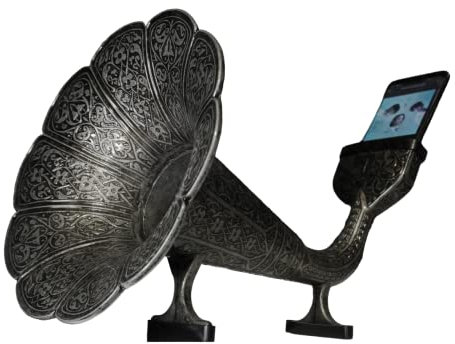 Bella melodia (35 cm, grammofono antico in metallo, amplificatore per canzoni mobili, decorazione fatta a mano) Mukemel Designs (argento anticato)