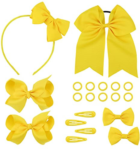 Bekecidi 20-teiliges Haarschmuck-Set mit Schleife, Haarnadeln, Haarspangen, Gummibänder, Stirnbänder, Bänder für Mädchen und Kinder (Gelb)