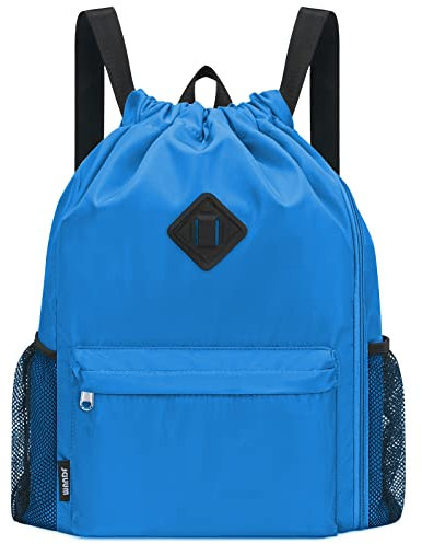 WANDF Turnbeutel mit Kordelzug, Sporttasche mit Schuhfach, wasserabweisender Schnürrucksack Cinch für Damen Herren (Groß,Dunkelblau)