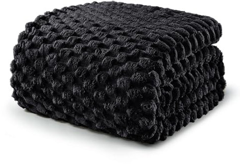 Exclusivo Mezcla Kuscheldecke Fleece Decke, Flauschige Sofadecke 150 x 200 cm, Jacquard-Überwurfdecke Wohndecke Tagesdecke, Warm und Leicht für Ganzjahreszeit, Schwarz