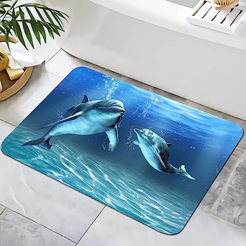 Zomer Badematte rutschfest 40x60cm Badezimmerteppich Mikrofaser Badteppich schnelltrocknende Badematten, für Badewanne Dusche Home Badezimmer, mit Delphin