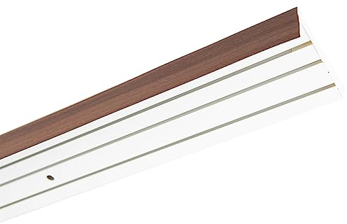 Garesa Gardinenschiene 3-läufig, Weiß I Vorhangschiene aus Kunststoff inkl. Gleiter I Vorgebohrt zur Deckenmontage I Mit Blende Farbe Nussbaum I 230cm