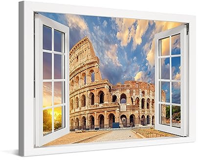 PICANOVA – Cuadro sobre Lienzo 30x20cm Coliseo Roma Ventata – Imagen Impresión Montado sobre Marco De Madera – Cuadro Decoración Moderno Para Salón o Dormitorio