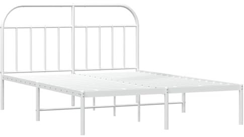 vidaXL Bettgestell, Bettrahmen mit Kopfteil Lattenrost Metall, Metallbett Bett für Schlafzimmer, Doppelbett Gästebett, Weiß 183x213cm