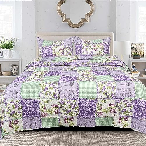 Rugs Inn Set di biancheria da letto con copriletto singolo patchwork, look vintage, motivo floreale, reversibile, leggero, con 1 federa, motivo floreale (Des 4)