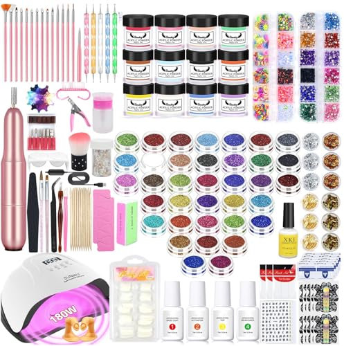 Milai Kit Ongle Gel UV Complet 180 W Lampe,Ongl Gel Kit Complet,12 Couleurs Dip Powder&36 couleurs poudre flashpour Ongles,Faux Ongles,Nail Design 3D Nail Art Décoration Cadeau