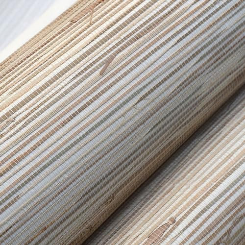 PUCIO Natur Stroh Tapete Flechten Sie Beschaffenheits, Echte Naturfasertapete Grastapeten, Strukturtapete Tapete Boho Style Beige, Wandtapete für Flur Schlafzimmer Wohnzimmer Hotel Dekoration