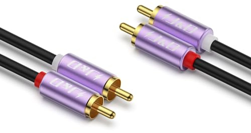 J&D 2 RCA Audio Cable, Purple Aluminum Alloy Shell Gold-Plated 2 RCA Male/Male Stereo Auxiliary Audio Cable Cord for Home Theater HDTV Amplifiers Hi-Fi Systems Speakers, 0.9 M