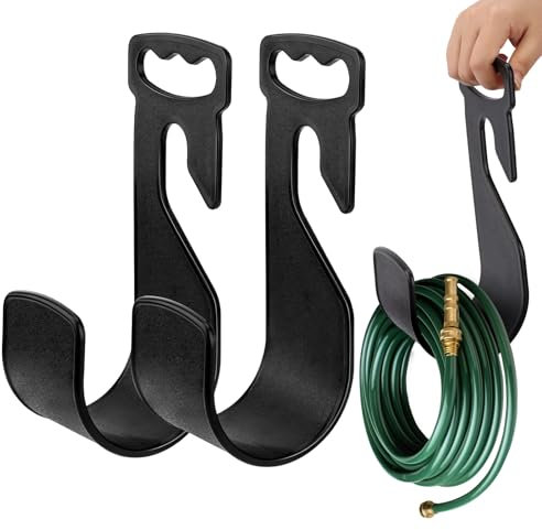2 Pack Garden Hose Holder with Handle Holds - Heavy Duty Hose Hanger Water Hose Holder for Outside Yard, Quick Mounting for Faucet, Easy Transport and Storage 80ft Flexible Hose (2 Black)