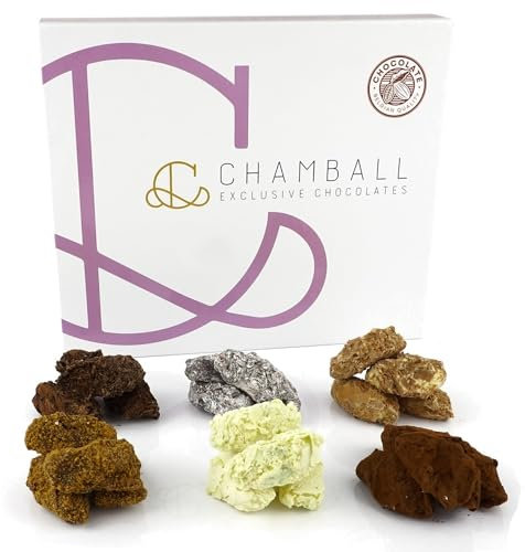 CHAMBALL Caja de Chocolates Belgas Artesanos Deluxe Pack - Surtido de 24 Trufas de Chocolate con: Chili, Pistacho, Cookies, Pedro Ximenez, Whisky y Champagne Ideal para Disfrutar y Regalar- Bombones