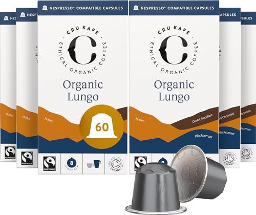 Cru Kafe Organic Lungo Arabica Espresso Single-Serve Coffee Pods (60 Pods) Compatible with Nespresso Original Line
