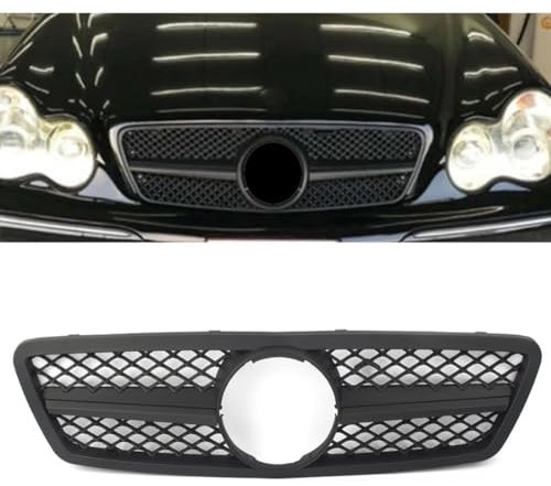 Toiumops Kühlergrill für Mercedes-Benz C-Klasse W203 C280 C320 C240 C200 Limousine 2000–2006, 1 Stück mattschwarzer ABS-Auto-Frontgrill