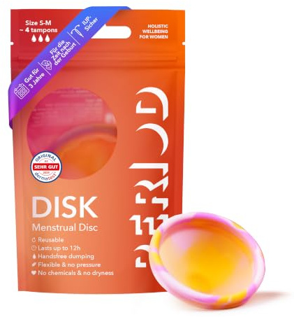 PERIOD Reusable Menstrual Disc - Platinated Medical Silicone Flat Cup with Automatic Drain - Comfortable for All Period Phases, S/M