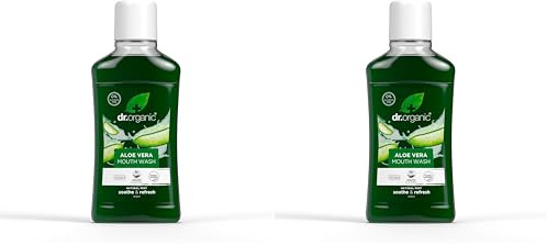 Dr Organic Aloe Vera Mouthwash, Alcohol Free, Fluoride Free, Refreshing, Natural, Vegan, Cruelty-Free, Paraben & SLS-Free, Organic, 500ml, Packaging May Vary (Pack of 2)