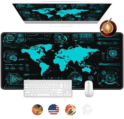Hologramm-Weltkarte-Mauspad, Interface Cyber Future, großes Gaming-Mauspad, Schreibtischunterlage mit gesäumten Kanten, wasserdichte Schreibtischunterlage, rutschfeste Gummiunterseite,