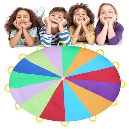 Regenbogen Schwungtuch Groß 3/2m | Schwungtuch Kinder | Fallschirm Bunt Mit Griffen Für Kinder | Fallschirm Spielzeug Für Schule Familie Outdoor Pädagogisches Sportspiele Kooperative Kinderspiele