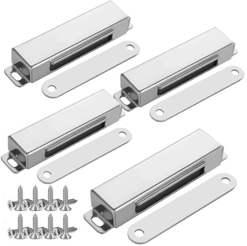 ASelected 4Pcs Magnetic Door Catch Magnetic Catches for Cupboards Stainless Steel Magnets Heavy Dutyfor Cabinet Door Drawer Latch Cupboard Closet Close 48Kg Silver