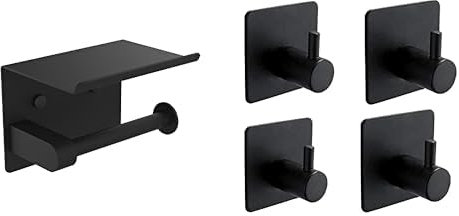 Ibergrif MK34053B, Porte Papier Toilette, Support Papier Toilette Mural & M34251B, 4 Pièces Crochet Adhésif 3M, Mural de Salle de Bains, Accroche Torchon Cuisine, Accroche Tableau