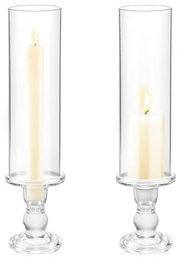 Lot de 2 bougeoirs Hurricane en verre transparent de 35,1 cm de haut pour bougies coniques, bougeoirs en verre pour centre de table, fête de mariage, salle à manger, événement