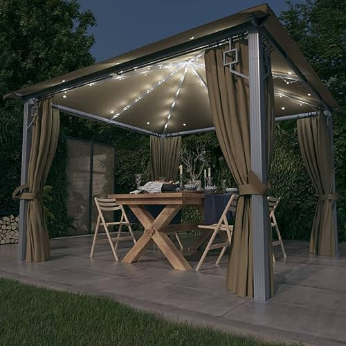 Pavillon mit Vorhängen, Chaduof Grillpavillon Winterfest, überdachung Terrasse, Terrassenpavillon, 300x300 cm Taupe Alu