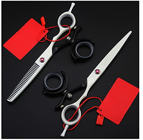 CrEev Schere zum Haarschneiden, 15,2 cm, drehbare Friseurschere, Friseurschere, Friseurschere, Effilierschere, Flache Schere, Friseurschere, Haarschneide-Set (Farbe: rotes Set) (weißes Set B)