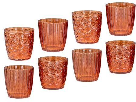 8er Set Windlicht H7,5cm Glas Orange Braun Teelichthalter Tischdeko Kerzen Herbst Retro Kerze Transparent Kerzenhalter Tischdeko Deko