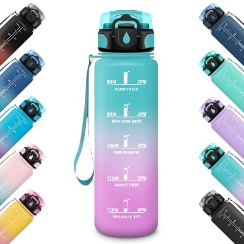 HoneyHolly Trinkflasche Sport, Auslaufsicher 500ML, Trinkflasche kinder, Motivierende mit Zeitmarkierung, Wasserflasche, Sportflasche, Trinkflasche Kohlensäure Geeignet, für Schule, Fitness, Outdoor