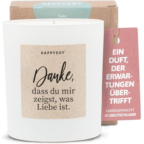 Dankeschön Geschenke - Duftkerze mit Spruch - Geschenkidee, Partnerin Partner Liebe - Handgemachte Kerze - Sojawachs - Weiß