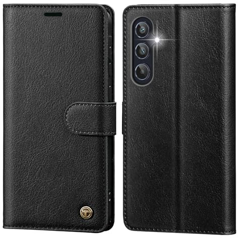 CASBST Handyhülle für Samsung Galaxy A55 5G Hülle mit Panzerglas Premium Leder Schutzhülle Klappbar mit Kartenfach Ständer Magnet Handytasche mit RFID Flip Case Klapphülle für Samsung A55 Schwarz
