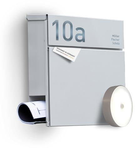 Radius Designer Briefkasten Weiß personalisiert – Letterman 6 mit Lasergravur – Edelstahl V2A Wandbriefkasten mit Zeitungsfach - 10 Jahre Funktions- & Korrosionsgarantie - inkl. Montageset