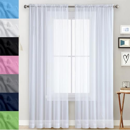 GAIFNAG Voilage Rideau Blanc 90 x 220 cm - 100% Polyester Transparent Intérieurs Occultant pour Chambre, Porte Fenêtre, Dressing, Salon