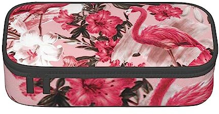 Trousse à crayons de grande capacité avec imprimé floral flamant rose pour étudiants, papeterie, organiseur de bureau avec fermeture éclair lisse, trousse à crayons portable pour fournitures scolaires