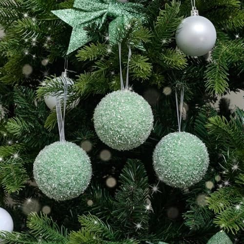 Melody Maison Set of 3 Round Sage Green Frosted Baubles