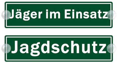 2er Saugnapfschild Set - Jagdschutz Schild für Auto mit Saugnapf - Jäger im Einsatz Autoschild aus Acrylschild - Geschenke für Windschutzscheibe 50x200mm