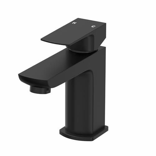 Architeckt® Matera Bathroom Basin Sink Mixer Tap Cloakroom Mini Mono Modern Square Single Lever Handle Faucet for Sinks, Matt Black