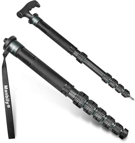 Manbily C-666L Camera Monopod 69-Inch 32mm Tube Carbon Fiber Walking Stick Monopods for Cameras 6 Sections Portable Compact Travel with Handle, Phone clip Max. 33lbs for DSLR Video Camcorder Stand