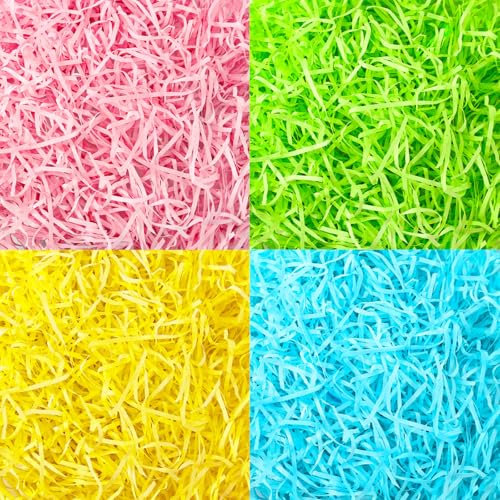 MARFOREVER 200 g Ostergras Papier, Ostergras Bunt Dekogras Ostern Osternest Gras Geschreddertes Papier Füllmaterial für Osterkorb Geschenkverpackung Osterparty Geschenktüte Dekorationen 4 Farben