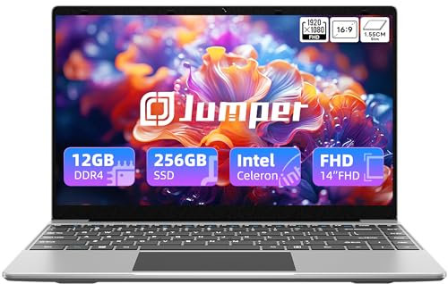 jumper 14 inch laptop, 256GB SSD 12GB LPDDR4 Laptop, FHD IPS Display, Quad-Core Celeron J4105, 2.4/5G WiFi, USB 3.0, Bluetooth 4.0, Keyboard Film UK.