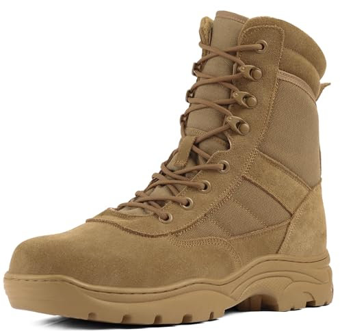 QUNLON Springerstiefel Militärstiefel Zipper Einsatzstiefel Herren Bundeswehr Stiefel Atmungsaktiv Kampfstiefel Tactical Combat Boots Braun 44EU