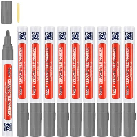 10 Pcs Tile Grout Pen Set, Tile Grout Wall Repair Pens, Wall Line Beautification Pen with Replacement Nib Tips for Floor Bathrooms Kitchen Restoring Grout Joints and Covering Local Stains (Grey)