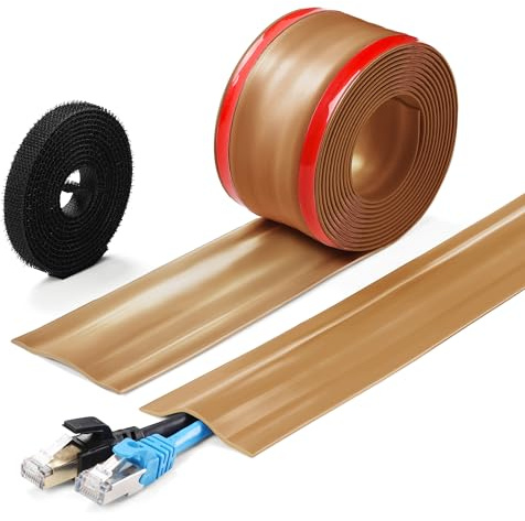ZhiYo 2.5m Floor Cable Cover, Soft PVC Cord Hider for Wires | Flexible Cable Protector for Carpet & Hard Floors, Cable Tidy for Home Office & Commercial, Light Brown