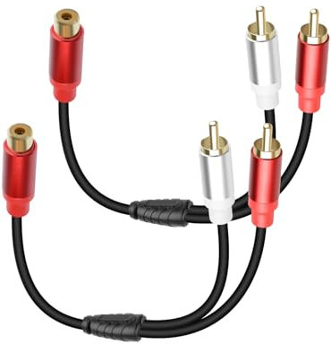 GELRHONR 2Pack RCA Splitter, 1 Female to 2 Male RCA Y Splitter, Phono Y Adapter Cable for Subwoofers, Home theaters, Speakers, HDTVs and more 30cm