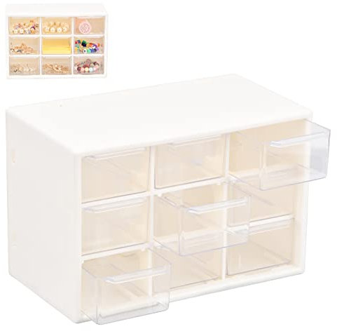 Plastic Storage Drawers Box, White Plastic Drawers, Craft Storage Drawers with 9 Transparent Drawers, Drawer Storage for Storing Beads, Arts & Crafts, Tool, Pins, Medicine, Screws and Small Parts