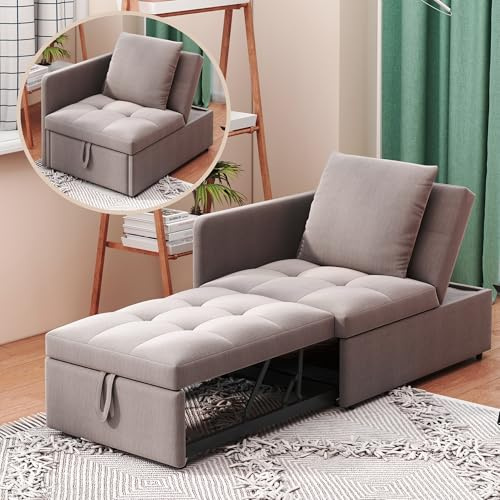 NNJN Polsterbett Schlafsofa 3 in 1 Multifunktions-Schlafsofa, Leinenstoffsofa mit Verstellbarer Rückenlehne, Liegesofa für kleine Räume