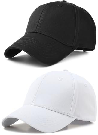 SEFIRST 2 Pezzi Cappello Uomo, Cappellino con Visiera Uomo, Cappellino da Baseball Unisex, Cappello Donna Estivo per Berretto da Tennis da Golf Sportive, cap Cotone Regolabile - Adulto (Nero, Bianco)